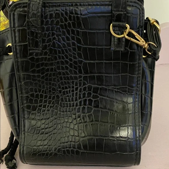 Black Croc-Embossed Handbag with Face Design, fun purse good condition - Picture 3 of 9